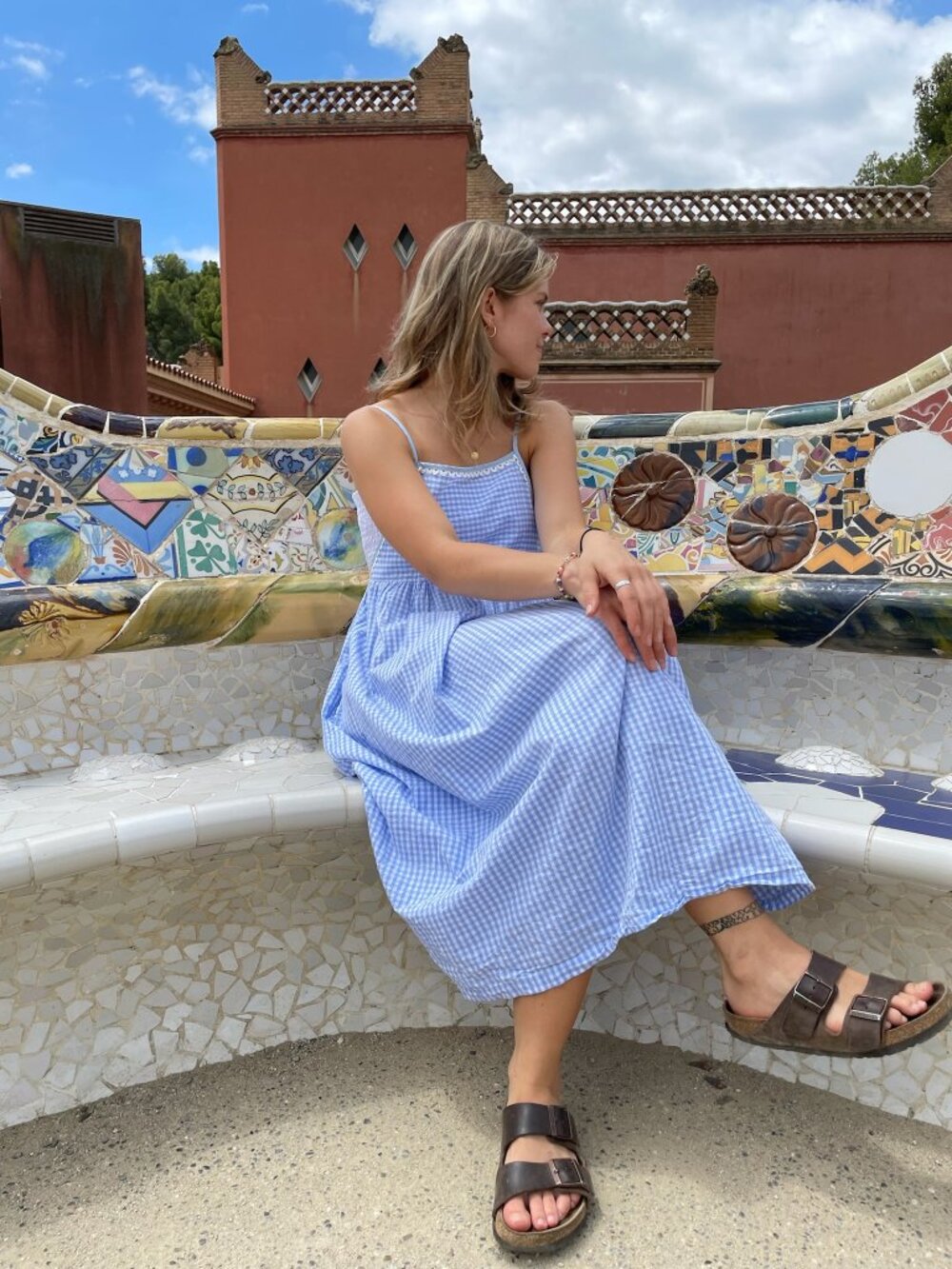 Light Blue Gingham Maxi Dress with Spaghetti Straps - Picture 2 of 15